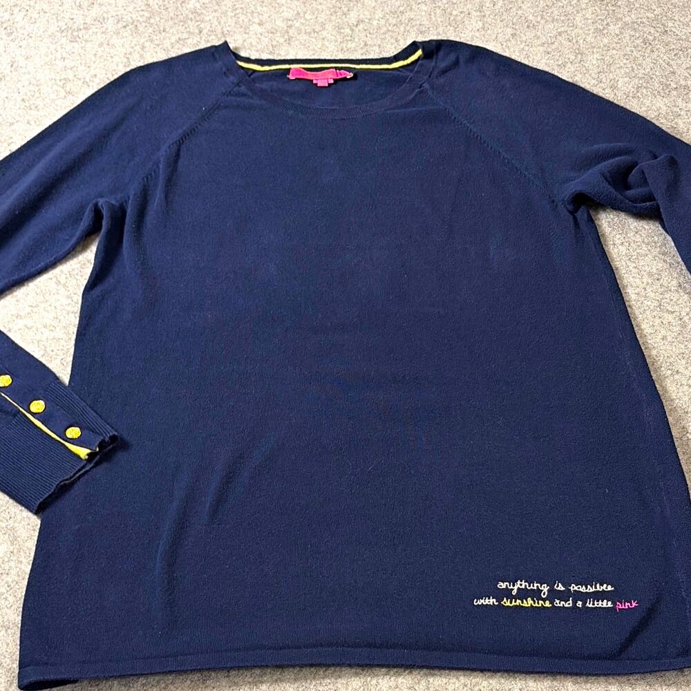Lilly Pulitzer Women’s L Dinah Solid Crewneck Pullover Sweater gold buttons